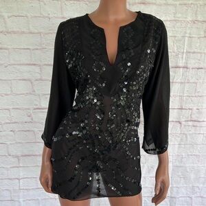 SOLITAIRE Los Angeles• sheer sequined mini dress